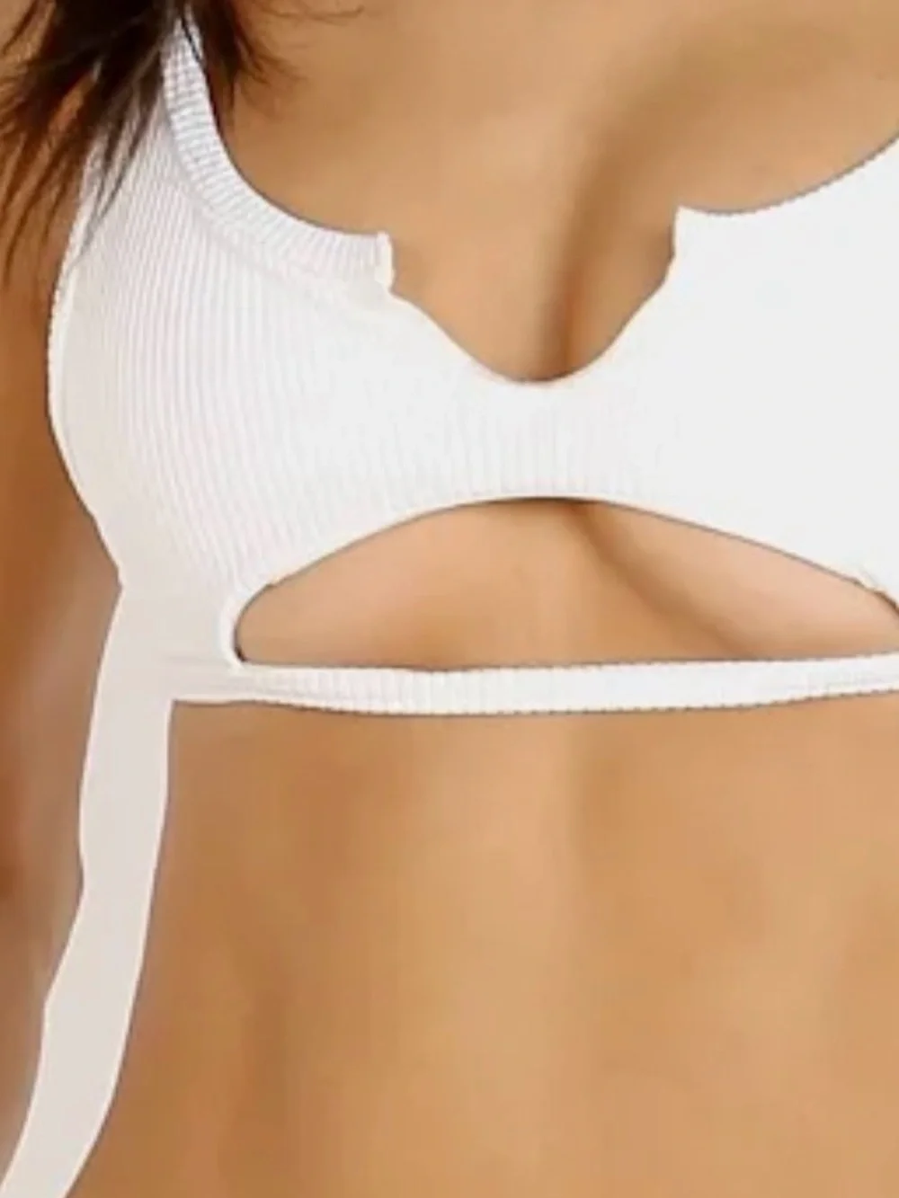 Frankie's Bikinis White Ribbed Cutout Bikini top